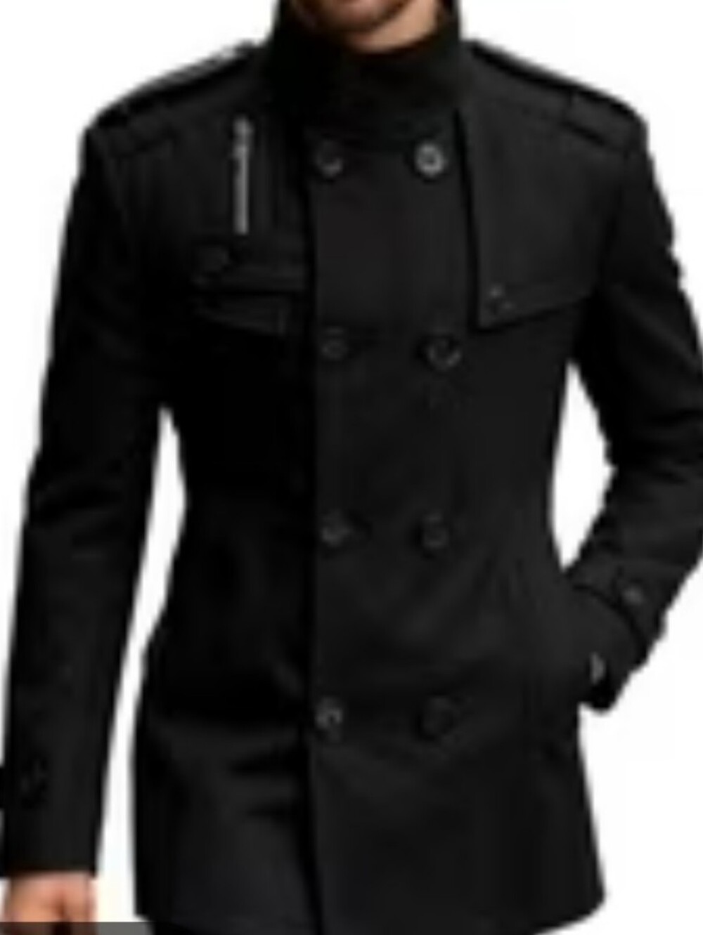 Ruiyige Men's Black Double-Breasted Military-Style Peacoat Size XL